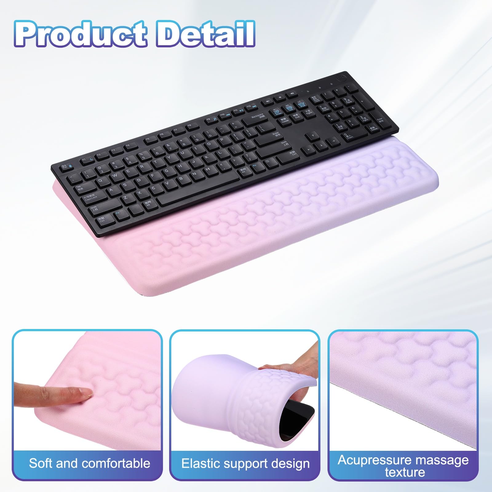 PATIKIL Support De Clavier D'Ordinateur Avec Repose-Poignet, Coussin De Soutien Pour Poignet D'Ordinateur, Support Surélevé De Clavier Pour Bureau Jeu Domicile, Rose Et Violet