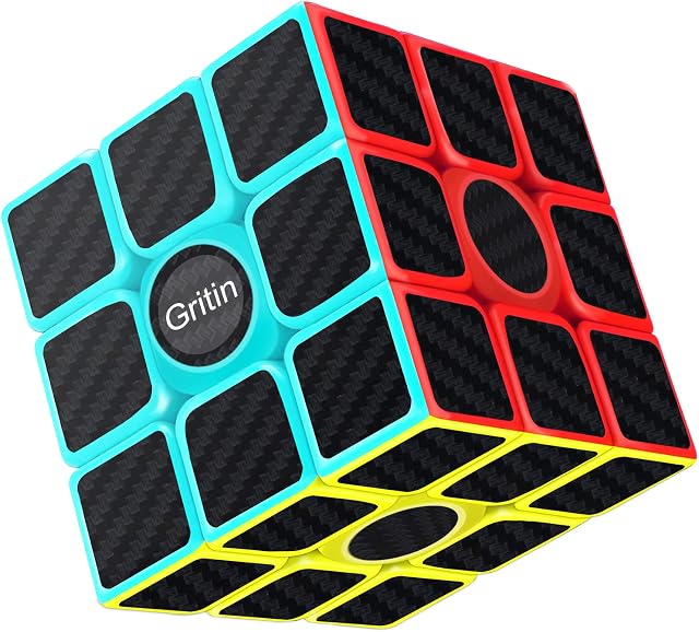 Magic Cube, Gritin 3x3x3 Smooth Speed Cube 3D Puzzles Cube With Vivid Color Carbon Fiber Surface - Ultra Durable and Flexible Easy Turning for Brain