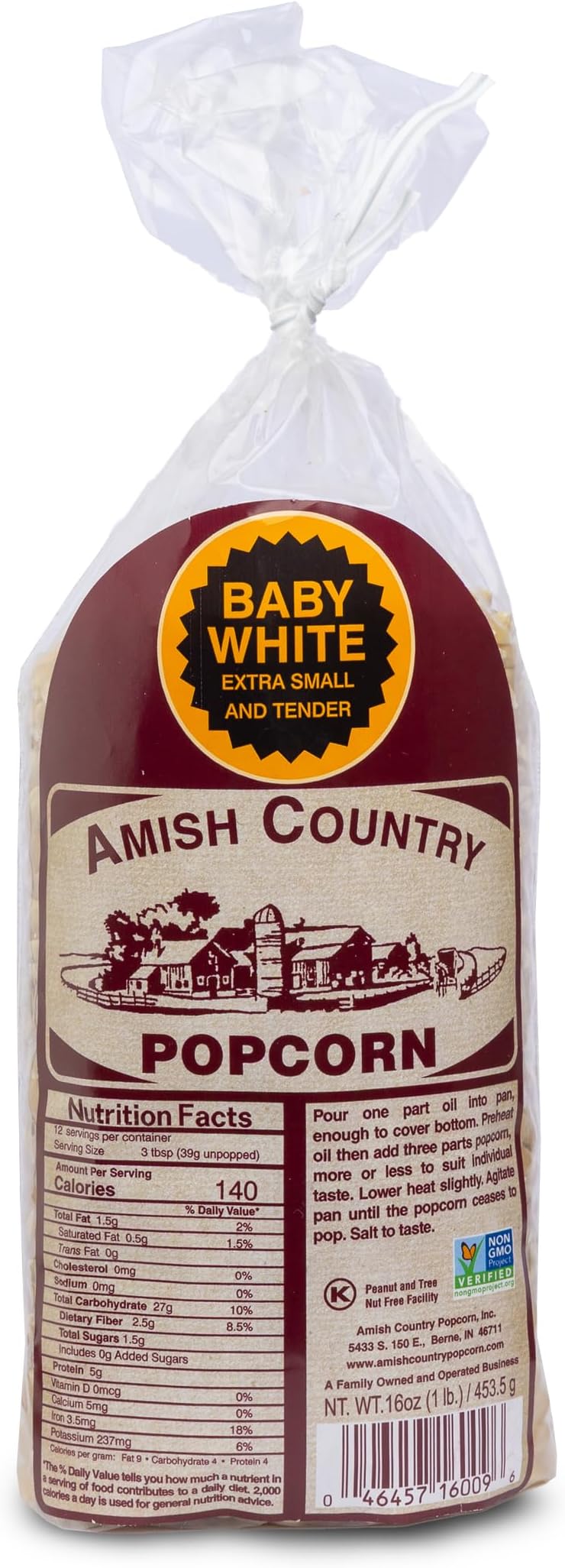 Amish Country Popcorn | 1 lb Bag | Baby White Popcorn Kernels | Old Fashioned, Non-GMO and Gluten Free (Baby White - 1 lb Bag)