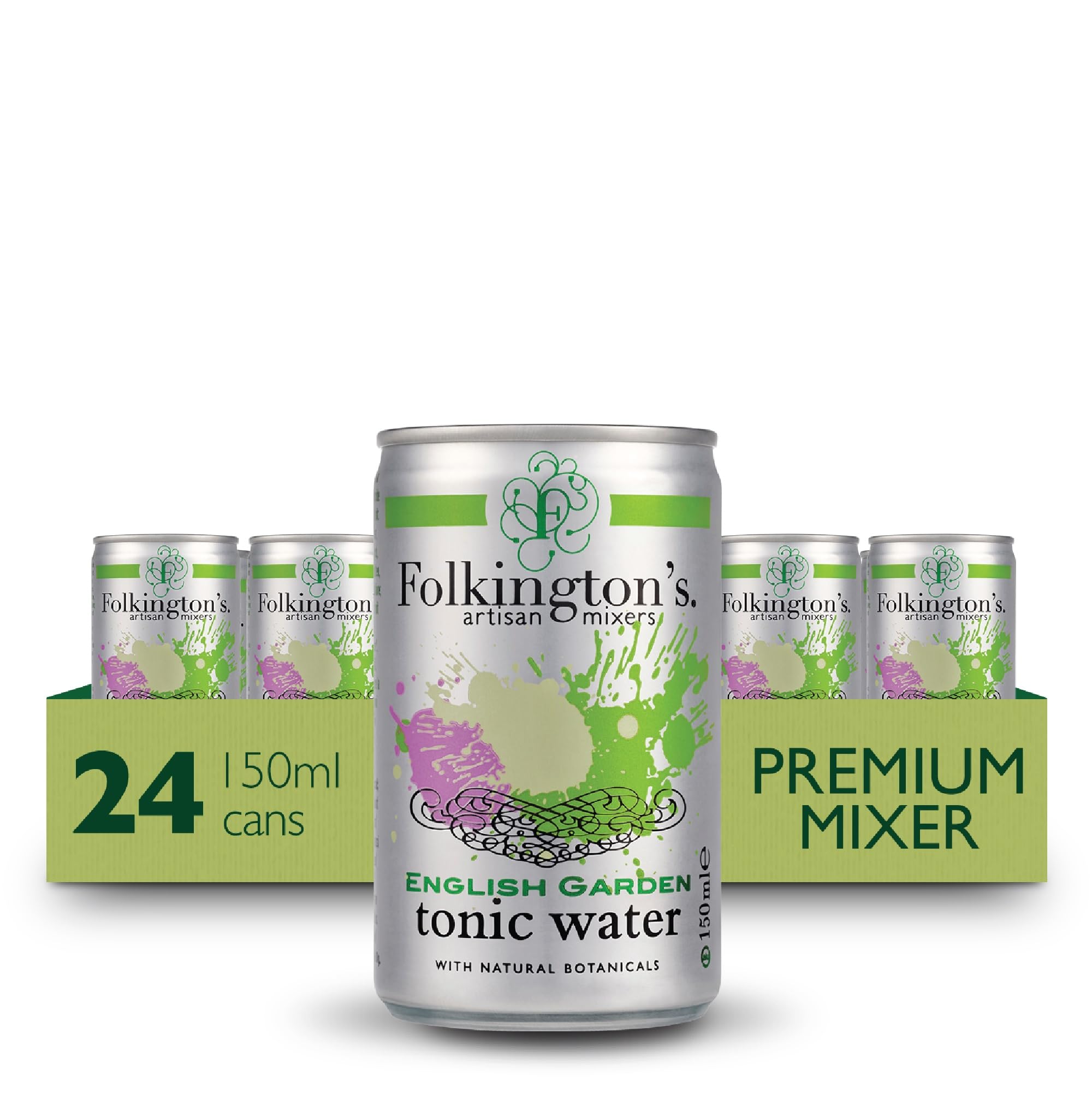 Folkington's Tonic Water, English Garden, 24 Cans, Mix with Gin Botanicals, Artisan Botanical Mixer, Fridge Pack 3 x 8 x 150ml (24 Cans Total)