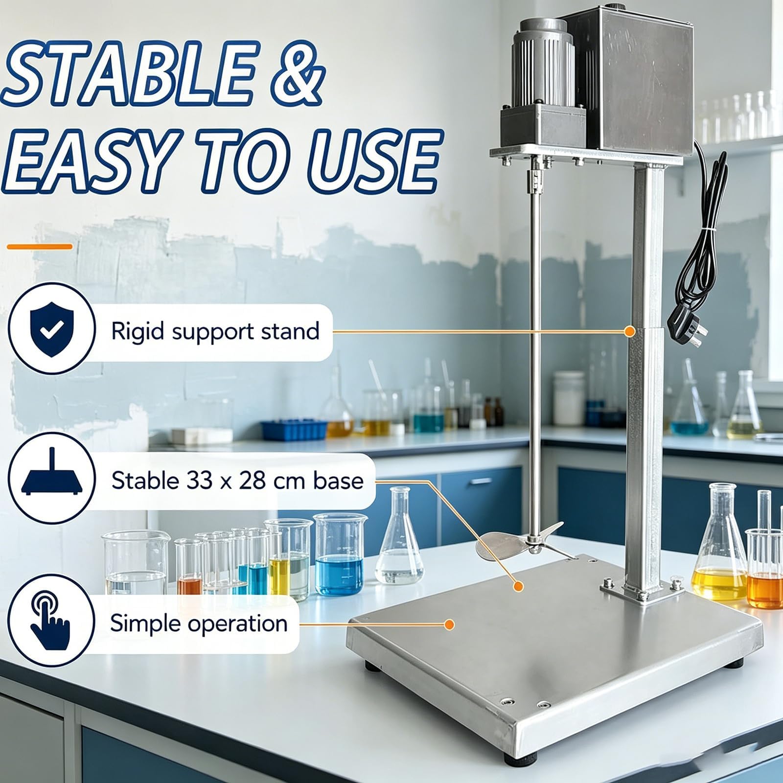 Miscelatore Elettrico Verticale per Vernici A 400 Giri/min, Macchina per Mescolare Vernici, Altezza Regolabile da 30 A 48 Cm, Lunghezza Albero di Miscelazione 37 Cm, per Officine, Fabbriche