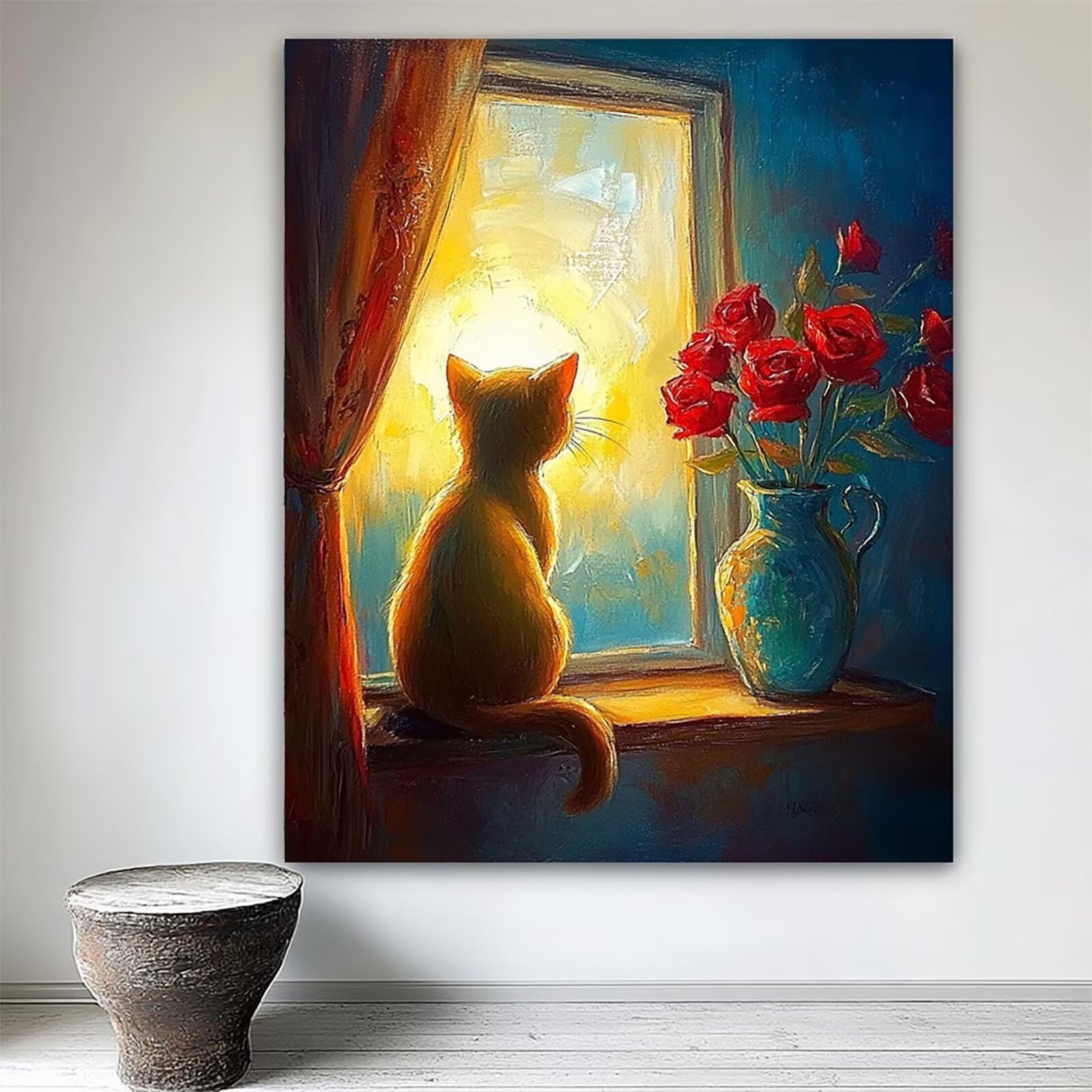 Malen Nach Zahlen Erwachsene Kinder Anfänger Blume DIY Handgemalt Ölgemälde auf Leinwand Kit für Home Deko oder Geburtstag Weihnachten Geschenk für Männer Mit Acrylfarben Pinsel Katze 90x120cm I-C-D