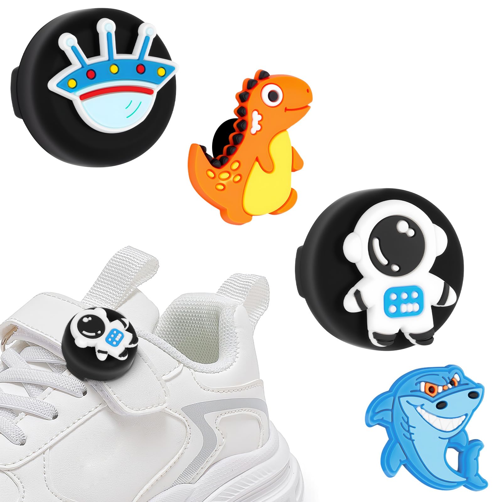 AXFEE Porta Air Tag para Zapatos de Niños, 2 Funda y 4 Patrones de Dibujos Animados, Air-Tag Impermeable Funda de Silicona Suave, para Cordones Zapatos de Niños, Mascotas Collar(Rosa) — view 12