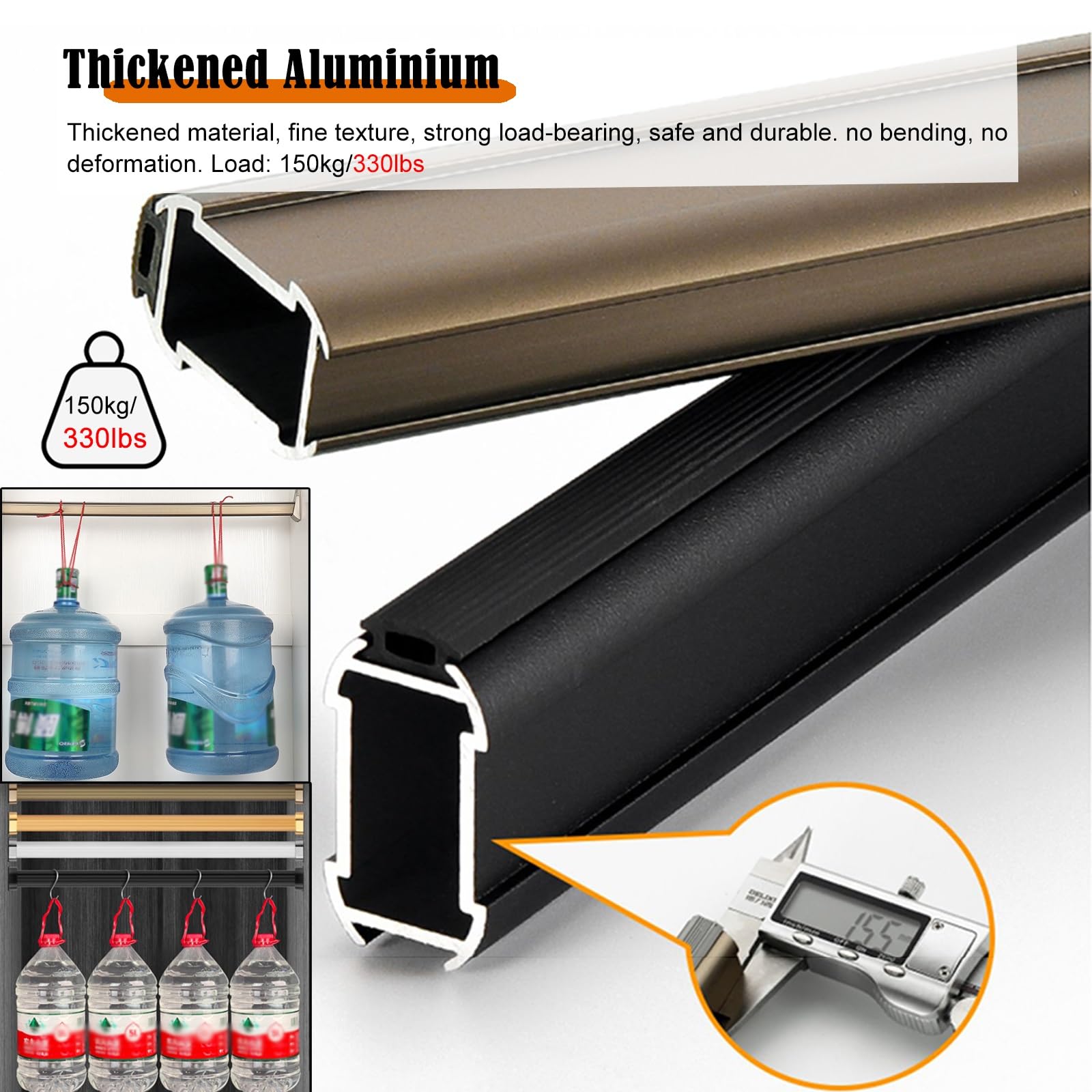 Kleiderstange Schrank Quadratische robuste Schrankstange, Garderobenstange aus Aluminiumlegierung for Schrank-Kleiderstange, 15 22 50 65 70 Zoll Schrank-Handlaufstangen for Schuhschrank, Schrank, Büch