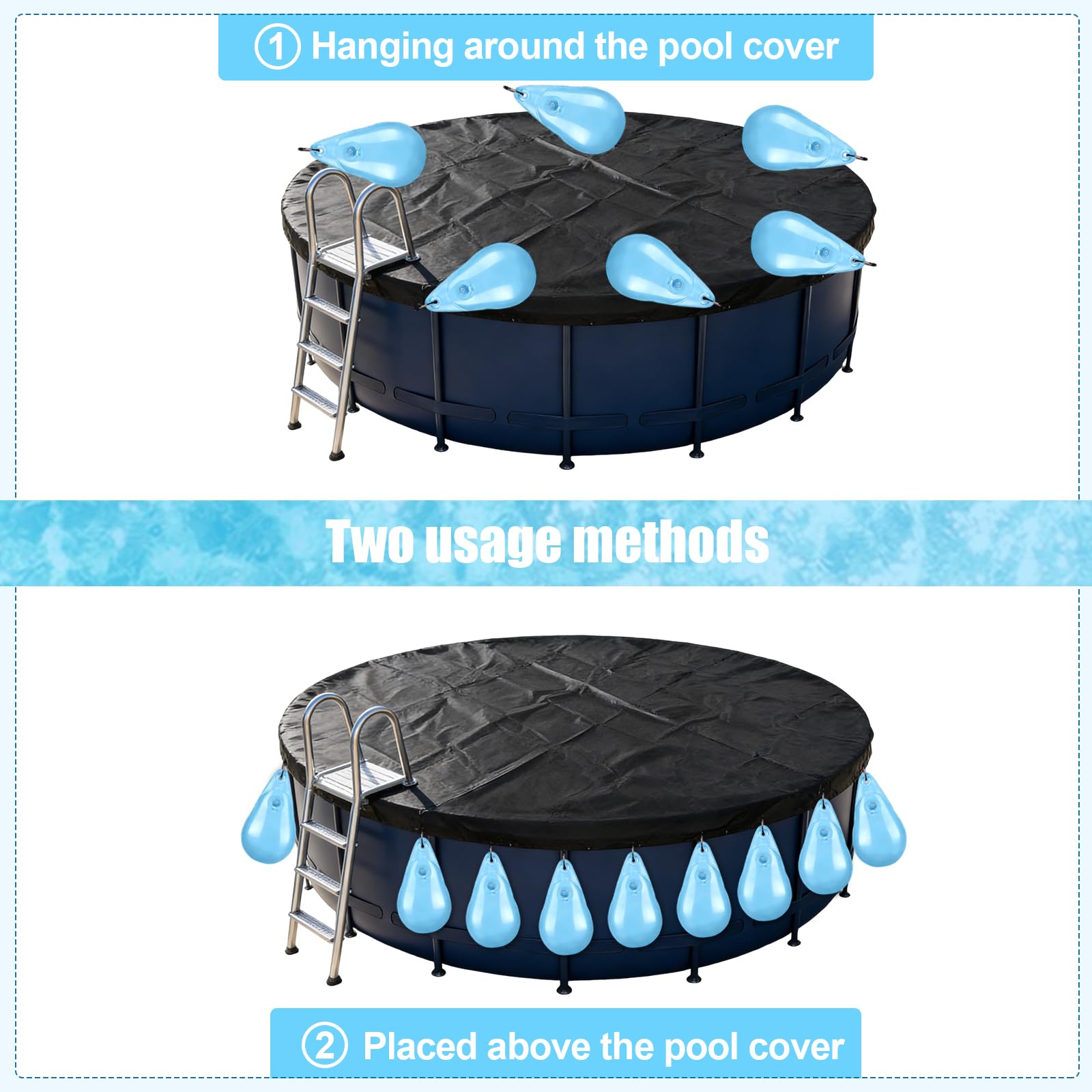 Lot de 15 sacs à eau épais en forme de goutte pour piscine - Sac de lestage pour piscine - Sac suspendu avec valve anti-fuite pour bâche de piscine