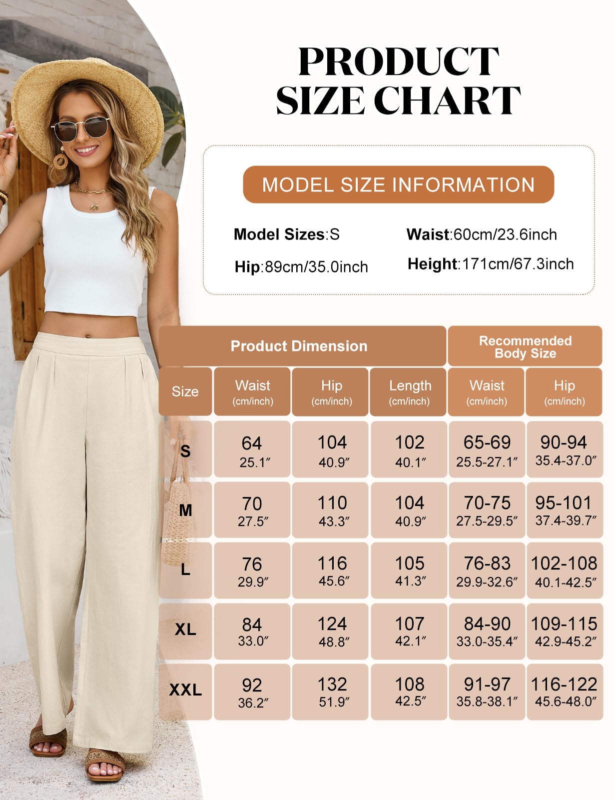 Pantalones Mujer Verano Algodón Pantalones Elástico Cintura Pantalones Casual Sólido Suelto Pantalones Cómodos Flojo Playa con Bolsillos