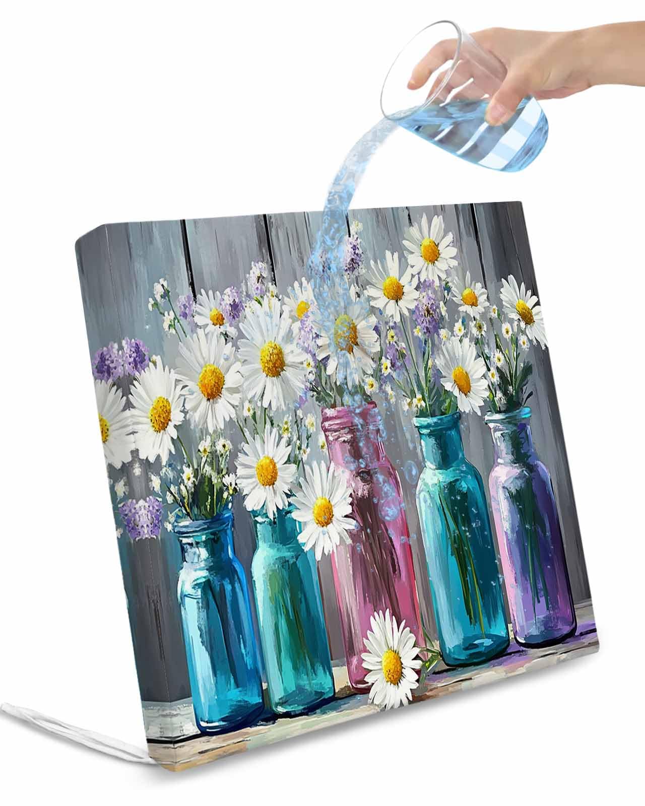 Hokiten Vintage Flower Outdoor Cushion Chair Cover Set of 4 - Waterproof Couch Seat Covers, Spring Botanical Lavender Daisy Wood Patio Furniture Protector Cushions Slipcovers for Sofa/RV, 22