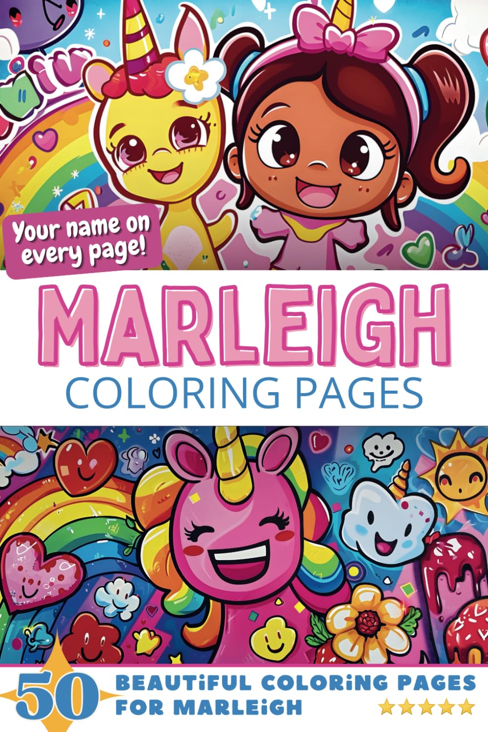 Marleigh Coloring Pages: Wow-Effect! Your name on every page - Marleigh coloring book - 6x9" - 50x Marleigh coloring page - Fantastic Gift