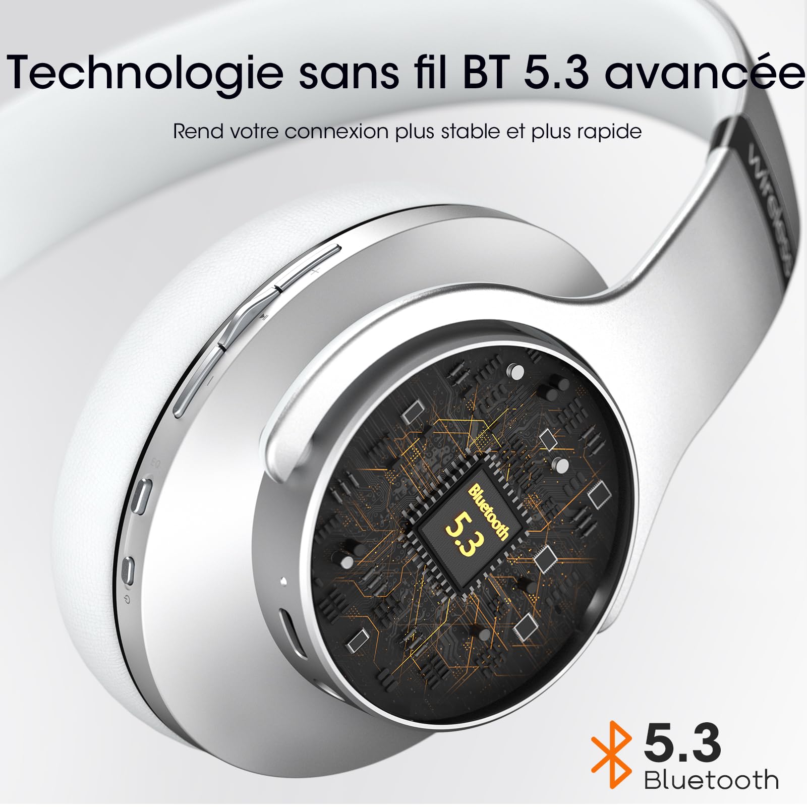 DOQAUS Casque Bluetooth sans fil avec Application,Argenté