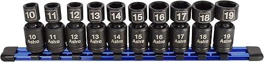 Astro Pneumatic Tool 78344 10-Piece 3/8" Drive Nano Pinless Universal Impact Sockets - Metric, Black