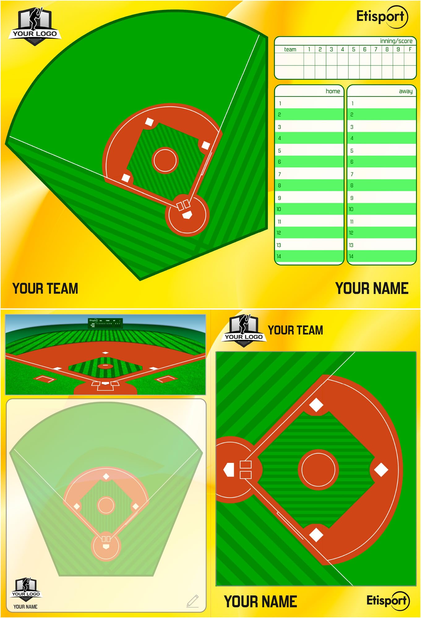 Pizarra táctica Beisbol para Entrenador Personalizada con Nombre y Escudo del Club. Tablero de borrado en seco