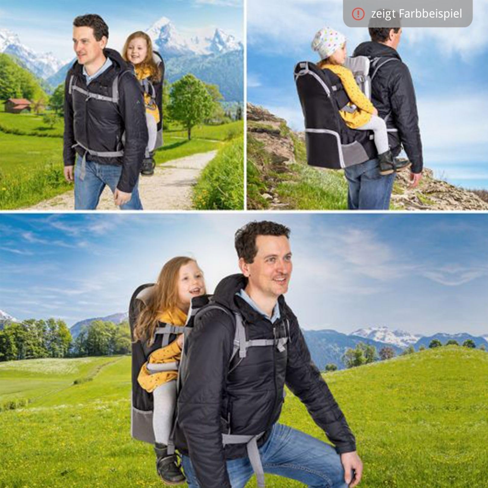 Fillikid Rückentrage - Rücken Babytrage mit Sonnenschutz, Gurt, Kinder Rucksack und Staufächern - Kraxe zum Wandern mit Baby und Kleinkind, bis 18 kg - Blau Grau