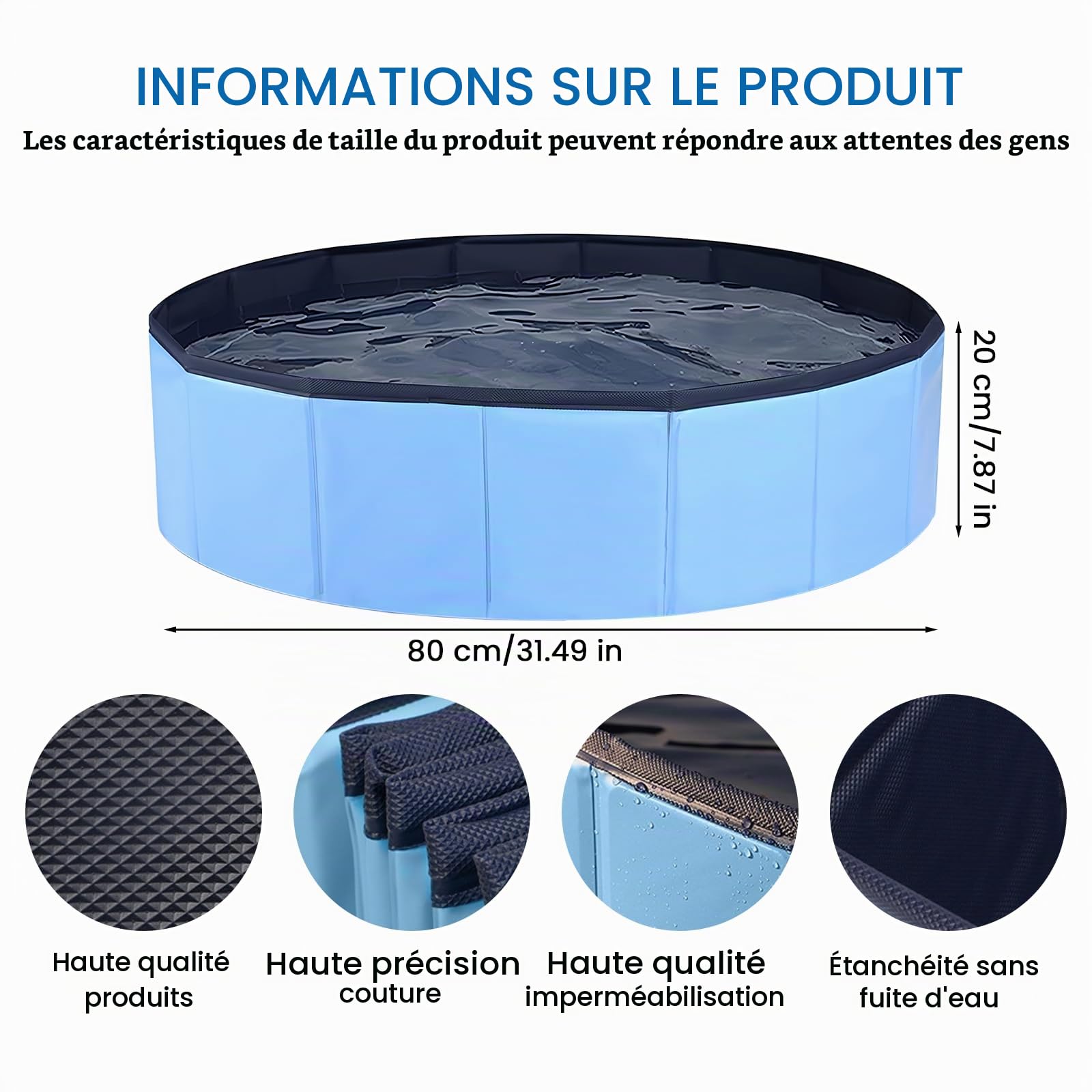Piscine Pour Chien, Piscine Pliable Pour Chien, Baignoire Pour Chien Bassin Pour Chiens Baignoire Pliable Pour Chien Pataugeoire Piscine Pour Animaux Résistante À L'usure Et Antidérapante 80x20cm Bleu