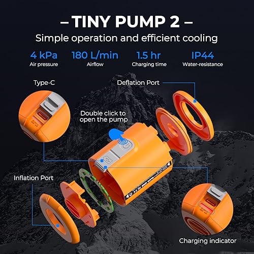 Miniatura 3 de FLEXTAILGEAR Bomba de aire portátil con linterna de campamento, bomba pequeña, 2 bombas de aire de 4 kPa para inflables, bomba de colchón de aire
