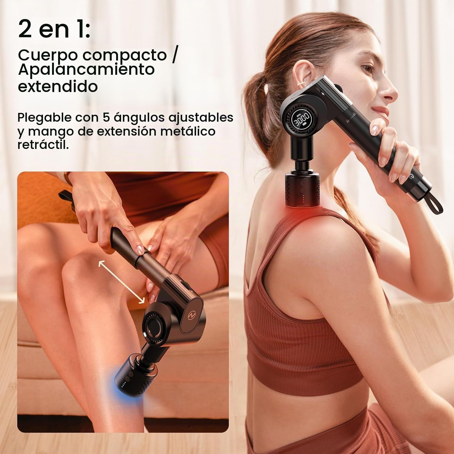Pistola de Masaje Muscular Calor y frío,Napre Pistola Masaje Massage Gun con Mango Extensible,32 Velocidades Pistola Masajeadora Muscular Cervical y Espalda,Plegable,5 Ángulos Ajustables,LED Screen