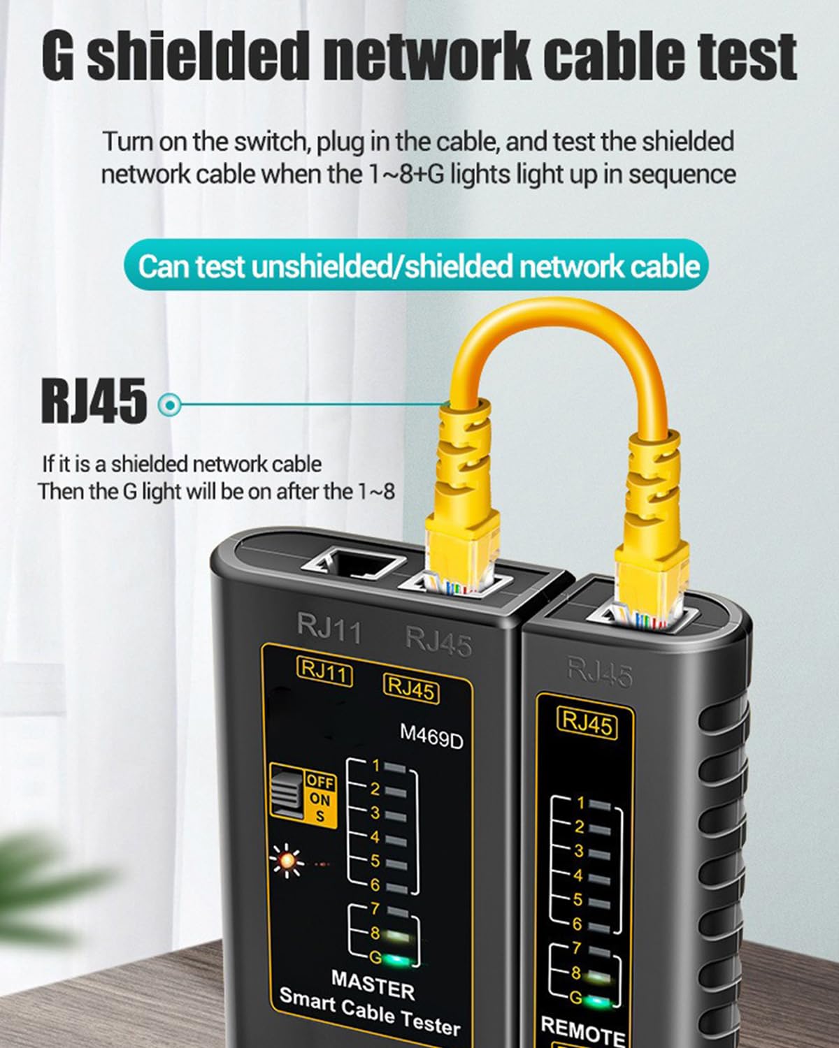 Tester di Rete - Tester Cavi LAN con RJ11, RJ12, RJ45 per Patch - LED di Prova per Test Precisi e Verifica di LAN e Cavo di Rete - Ideale per Test Cavi Patch e Linee, per Installatori e Ufficio