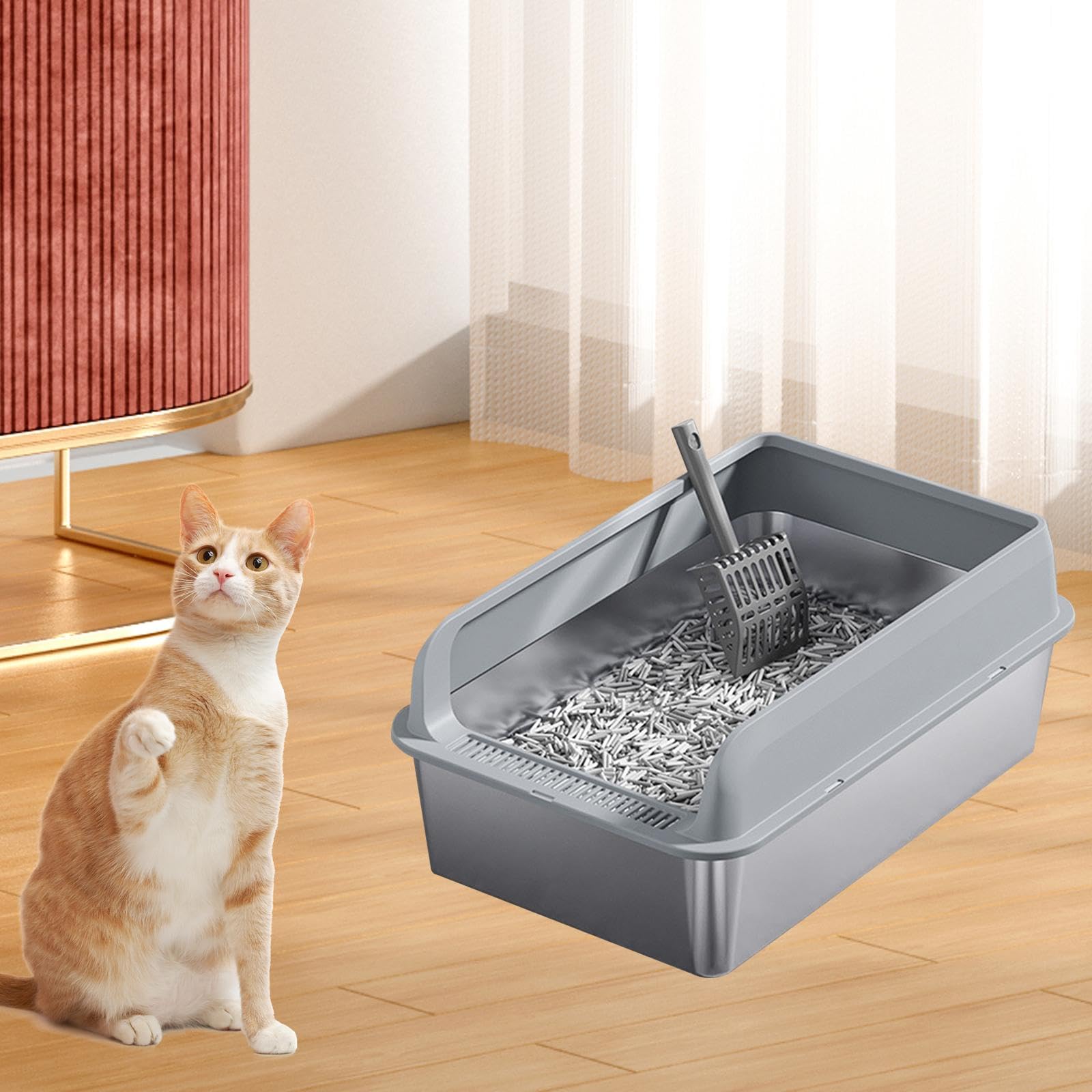 Zusammenklappbare Katzentoilette – Spritzsicher, Niedriger Einstieg, Mit Schaufel, Wasserdicht, 45,5x35x18 Cm