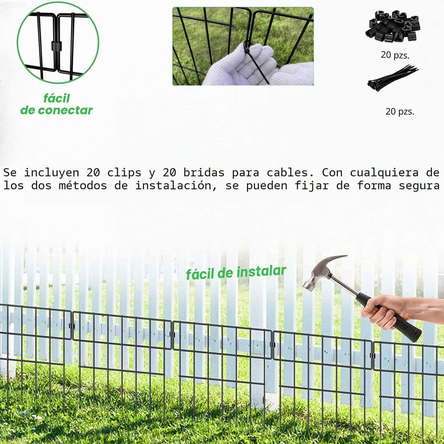 Juego de 10 vallas de jardín - Barrera para animales - Paneles de valla de metal antióxido - Valla para terraza - Vallas decorativas y bordes para perros, macizos de flores, patio