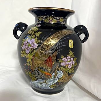 Amazon.co.jp: 山治陶苑 YAMAJI 正峯窯 天目耳付き 孔雀 花瓶