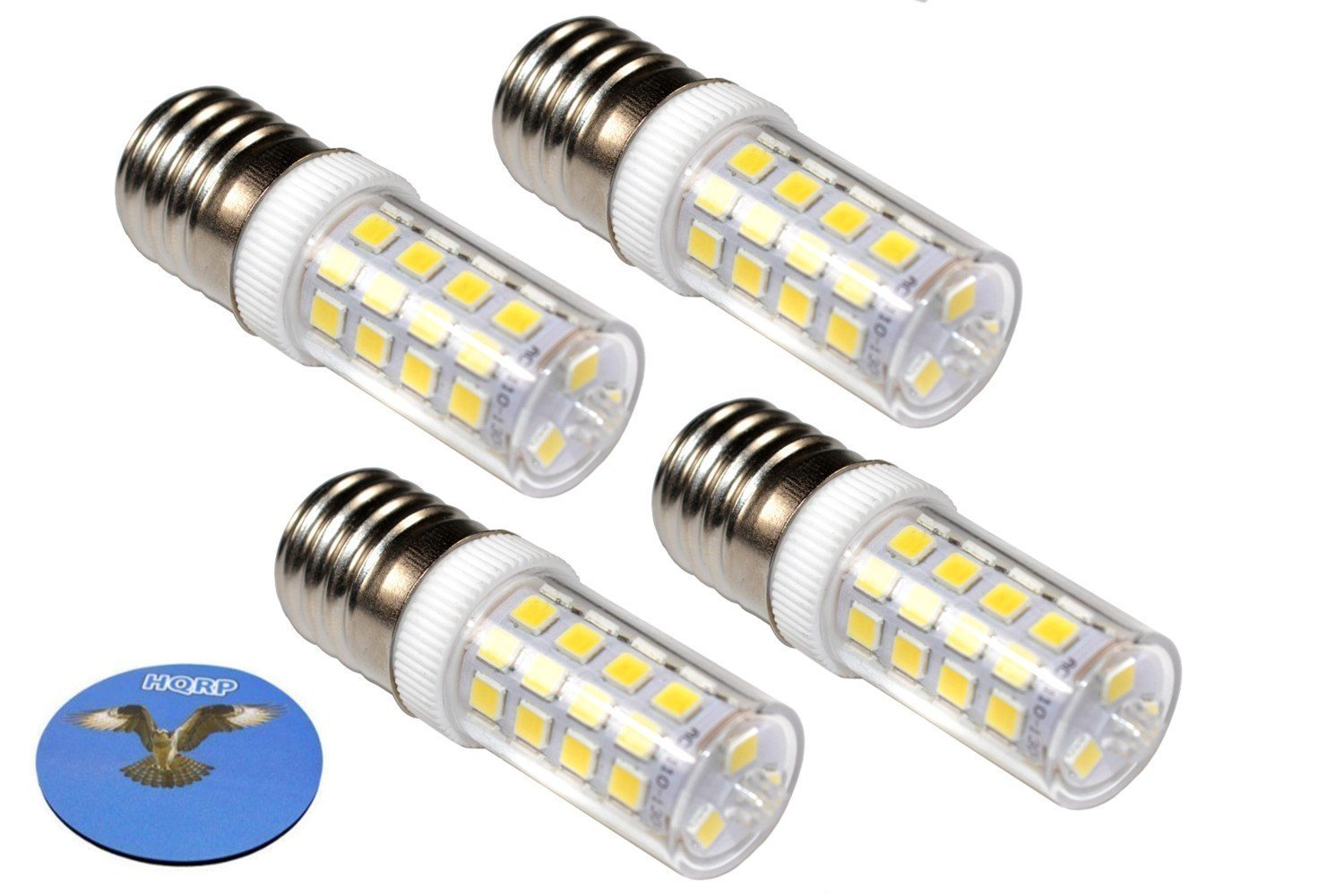 HQRP 4-Pack 220V E17 Dimmable LED Light Bulb Cool White for Whirlpool 8206232A Light Bulb Replacement fits Maytag KitchenAid Jenn-Air Amana Magic Chef Admiral Norge Roper + Coaster