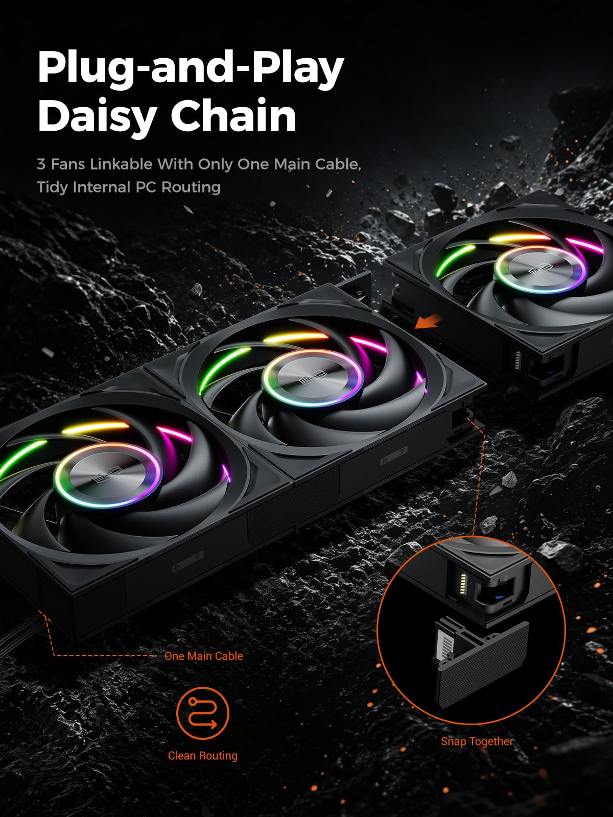 PCCOOLER F7 X120R ARGB - Ventola di aspirazione con lama invertita da 120 mm, con specchio infinito a tre lati, collegamento a catena a margherita, ventola PWM ad alto flusso d'aria, confezione