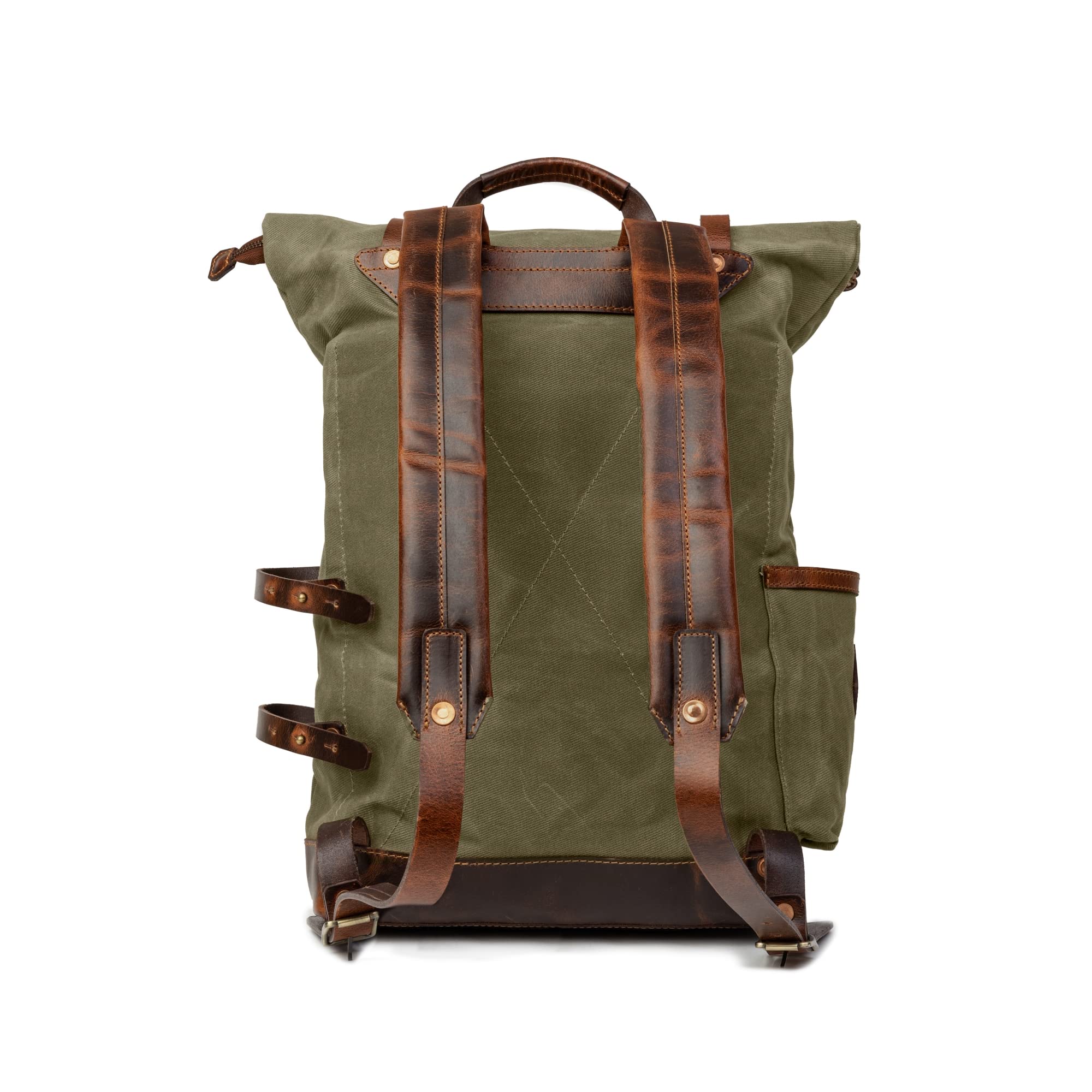 DRAKENSBERG Rolltop Rucksack 'Adam' aus gewachstem Canvas mit Leder, wasserabweisend - handwerkliche Perfektion, bis 30L - Wald-Grün, DR00627