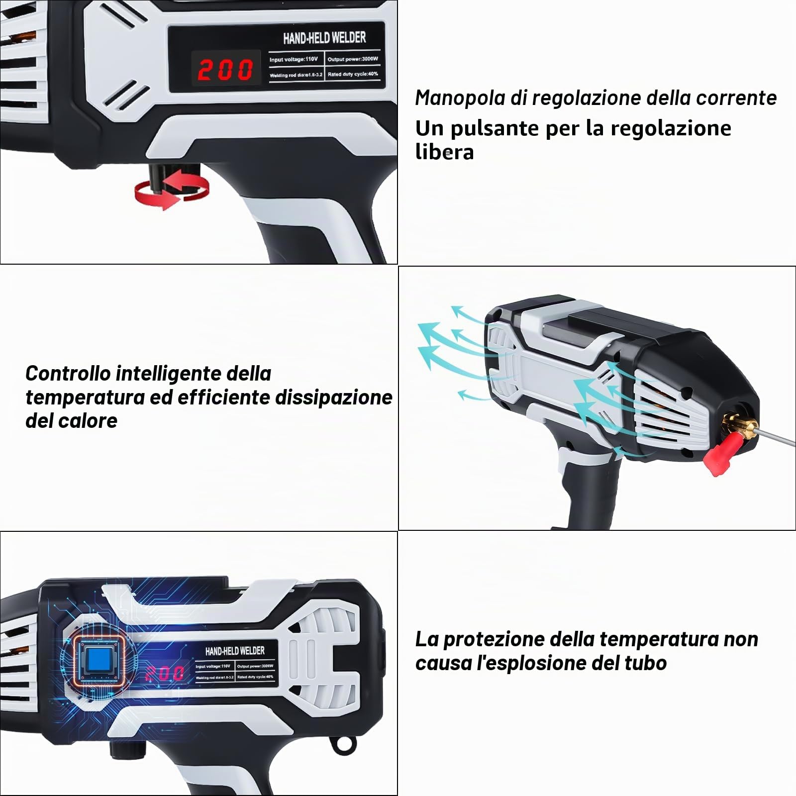 Saldatrice portatile ad arco da 220 V con 10 barre di saldatura, saldatrice ad elettrodi da 200 A con inverter IGBT, per aste metalliche da 1,6 mm a 3,2 mm