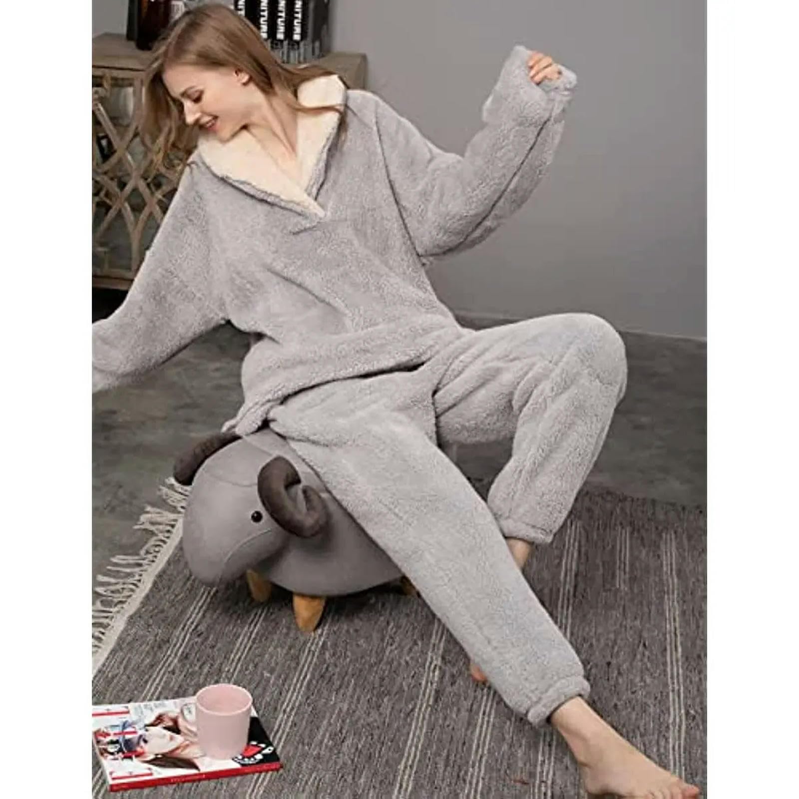 MdybF Pijamas de Mujer de Algodon Pijama Femenino Suave Y Cómodo Traje De Pijama Esponjoso Suéter Suelto Ropa Térmica Pijama De Invierno