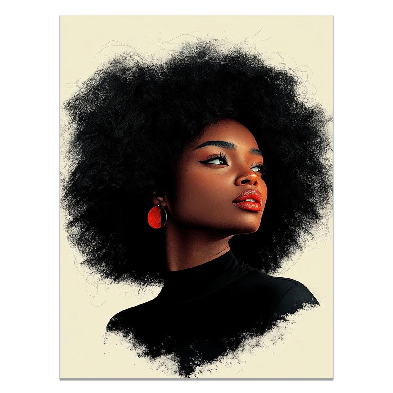 QUSAAOU Wall Decor Paintings Afro Lady Red Earrings Minimalista Modern Home Decoration Paintings Suitable Living Rooms Bedrooms Already Framed Ready Hang(Black)-30x45cm1 Unframed