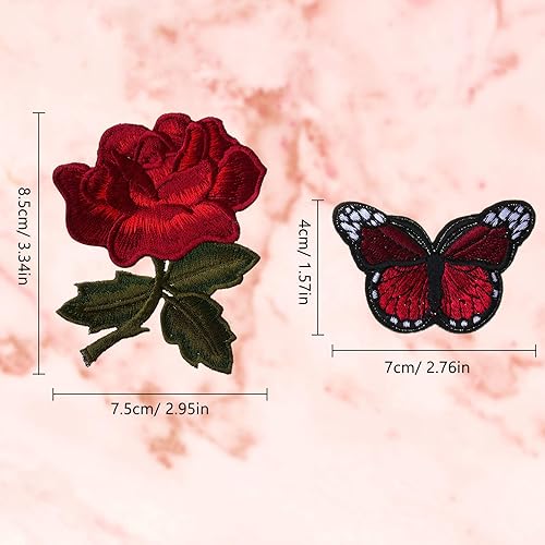 Miniatura 2 de 14 parches bordados de flores de rosas y mariposas para planchar para coser en parches de mariposa, parches de apliques de rosas para chaqueta,