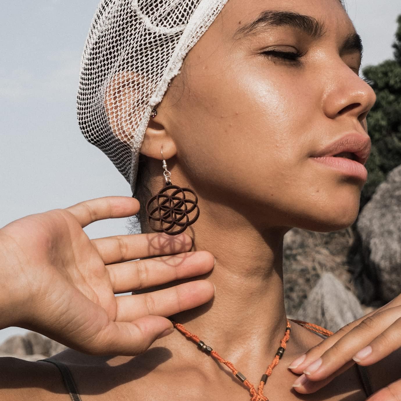 Seed of Life Earrings with Silver Hooks, Wooden Laser Cut Earrings, Sacred Geometry Jewelry
