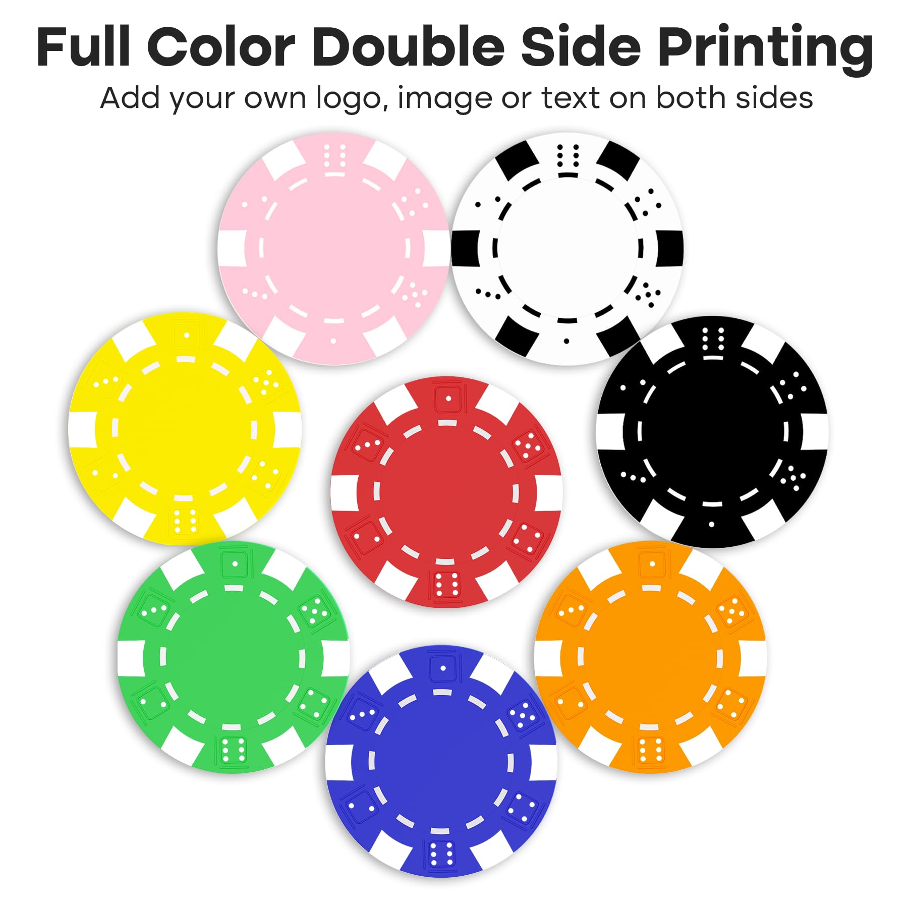 50 fiches da poker in argilla personalizzate per 8 colori, stampate a colori con logo, immagine o testo, 40 mm di peso 11,5 grammi, gettoni personalizzati per biglietti da visita, club di