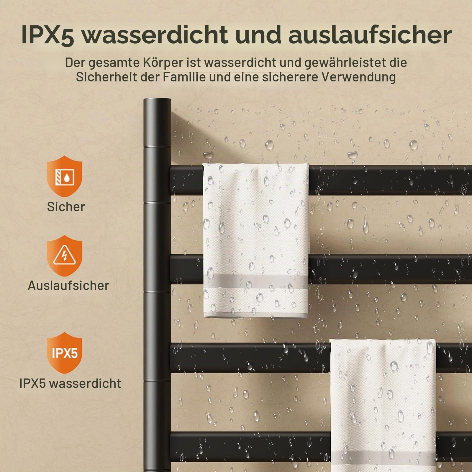 180°Drehung Bad Handtuchtrockner Elektrisch Handtuchheizkörper Elektrisch Handtuchwärmer Elektrisch Badheizkörper Heizkörper 220V 71w Mit Timer Und Thermostat 30-70℃ Schwarz
