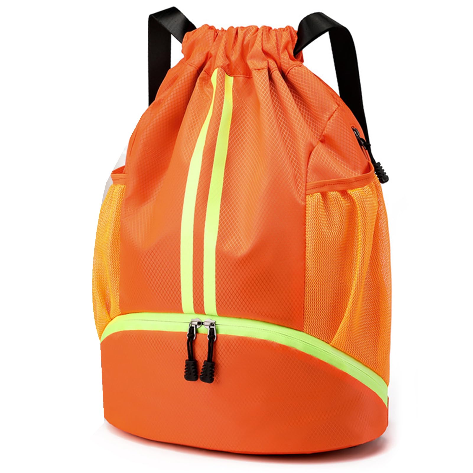 Veki Drawstring Gym Bag Waterproof, Sports Backpack with Shoe Compartment, Large Sport Gym Bag with Dry Wet Separation, Drawstring Backpack with Mesh Pockets for Sports, Swimming, Travel (Orange) — image 1