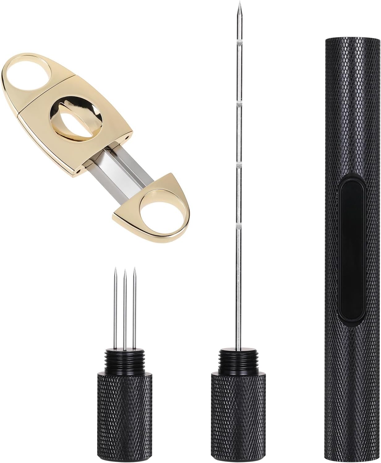 NEEDONE Cigar Accessory Bundle: V-Cut Cigar Cutter and 2-in-1 Cigar Draw Enhancer Tool with Stainless Steel Sharp Blades, Perfect Cigar Accessories Gifts for Men