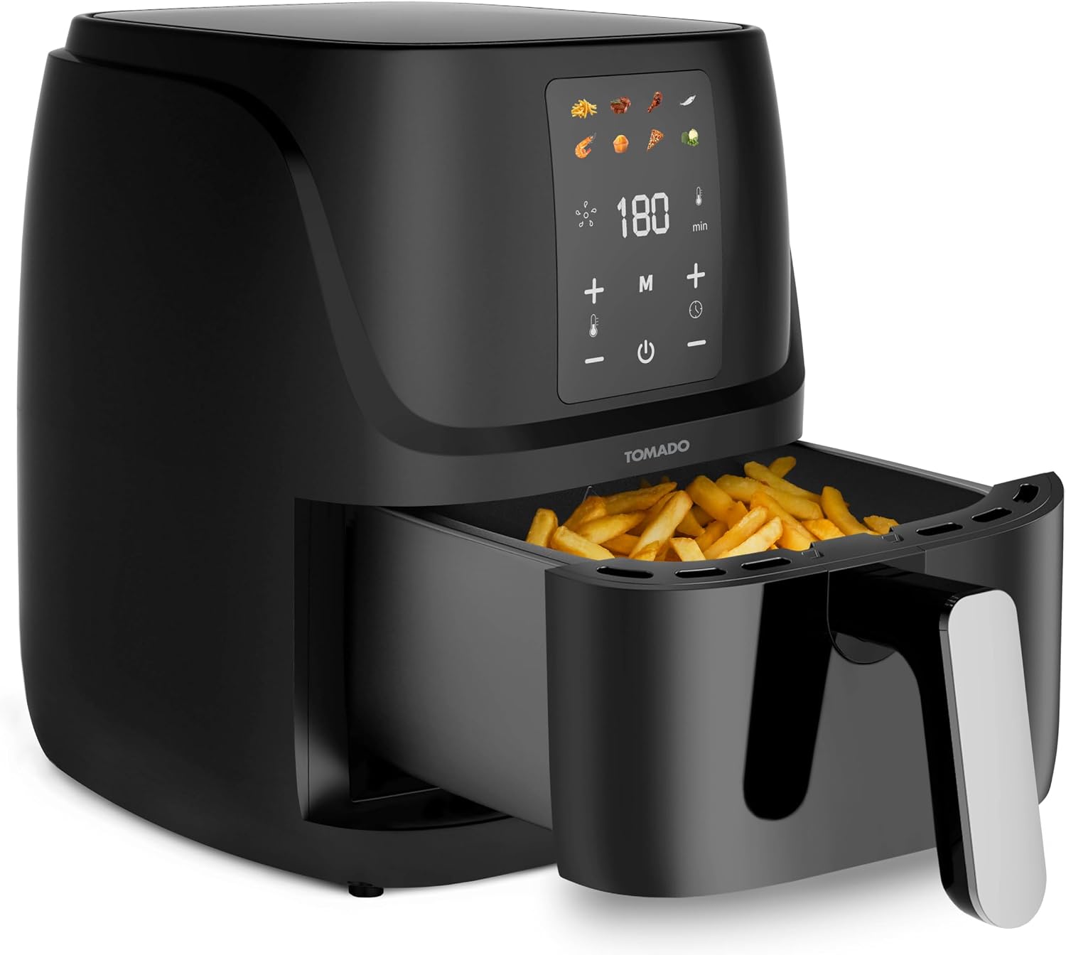 Tomado TAF3010B - Mini Airfryer 3L - Hot Air Fryer 500g Fries - Digital Display with 8 Programs - 2-200°C - Suitable for 2-3 People - Black