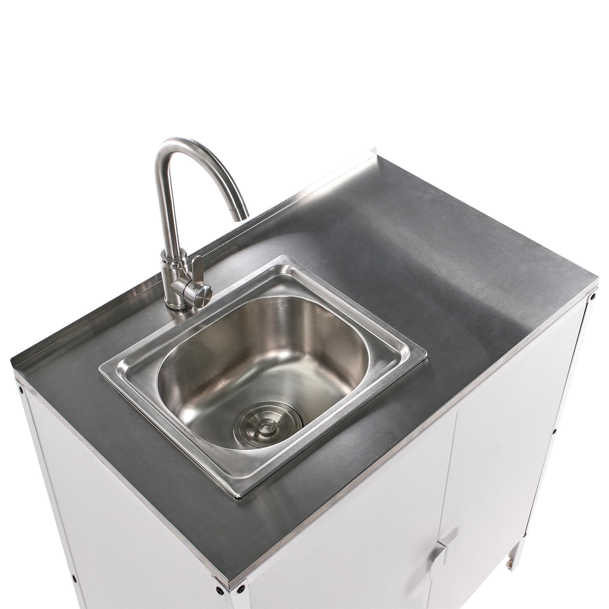 Beliani Cocina Exterior de Acero con Fregadero Monomando 2 Puertas en Acero Inoxidable Blanco Vilama