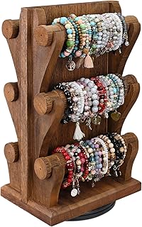 Ikee Design Two-Sided Rotating Wooden Jewelry Bracelet Display Stand-6 R...