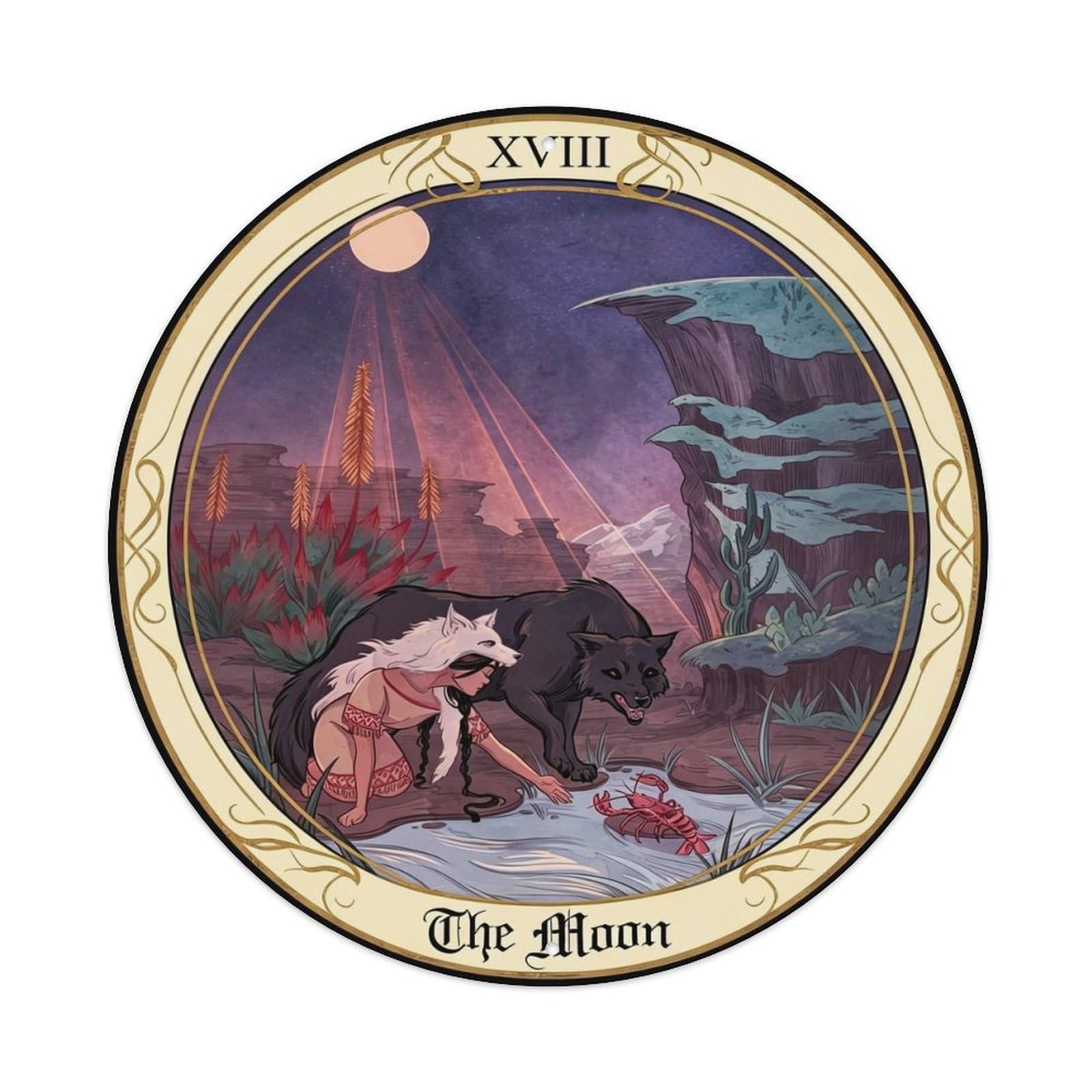 Tarot Card The Moon Metal Tin Sign Plaque Wall Decor for Cafe, Club, Garden Round Metal Poster 8x8Inch