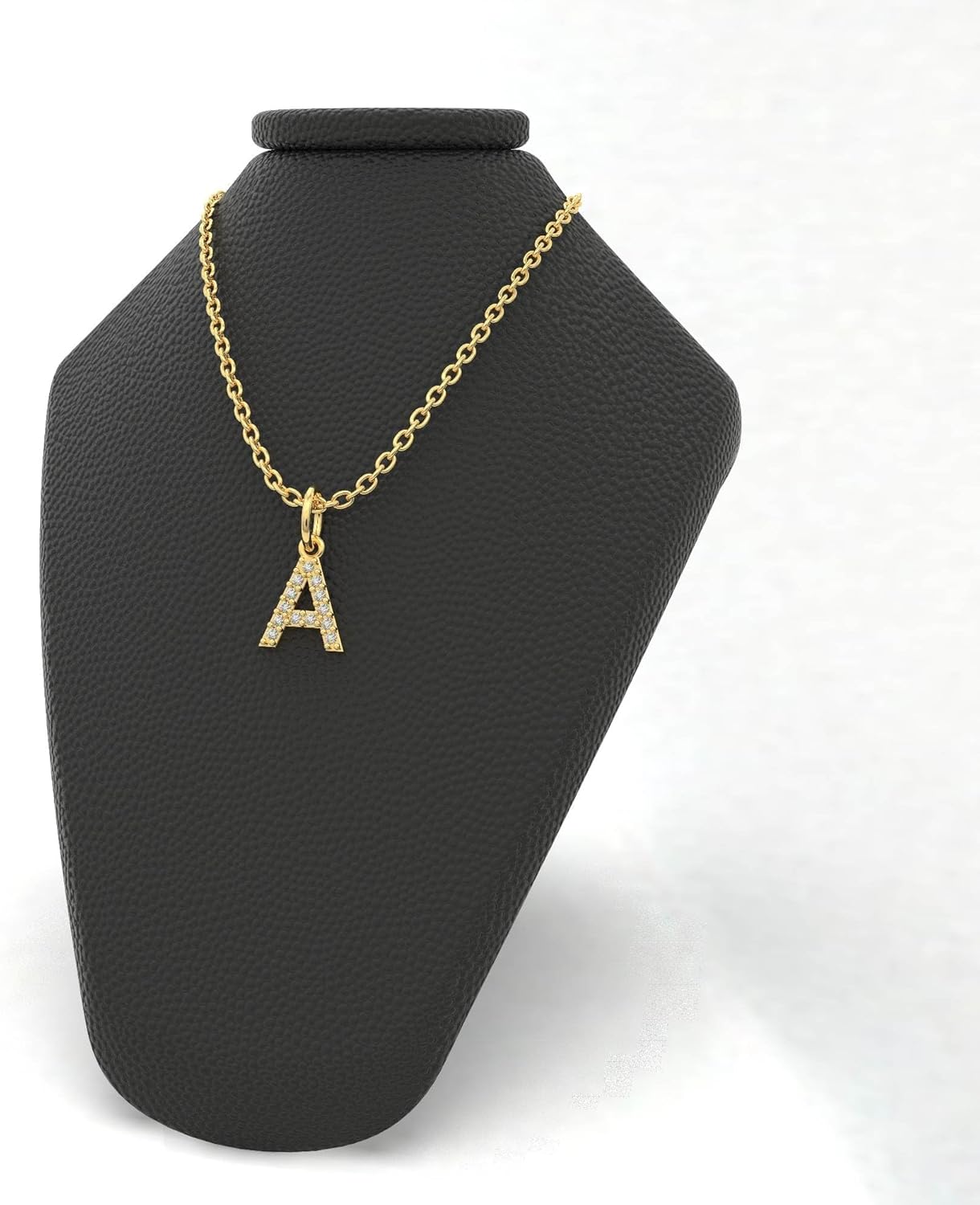 14k Yellow Gold Pendant Necklace A Alphabet Letter Pendant for Men Women Initial Charm Round 1mm White Diamond Pendant Necklace Unisex Fashion Jewelry