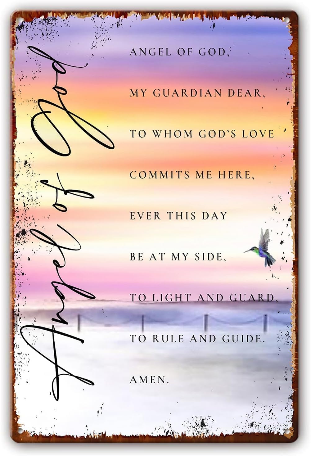 SMAZDFXX Metal Signs Angel of God My Guardian Dear Prayer Wall Art Print, Guardian Angel Prayer Wall Art, Christian Posters for Kitchen Quotes Decoration Painting for Bedroom 8"x12"