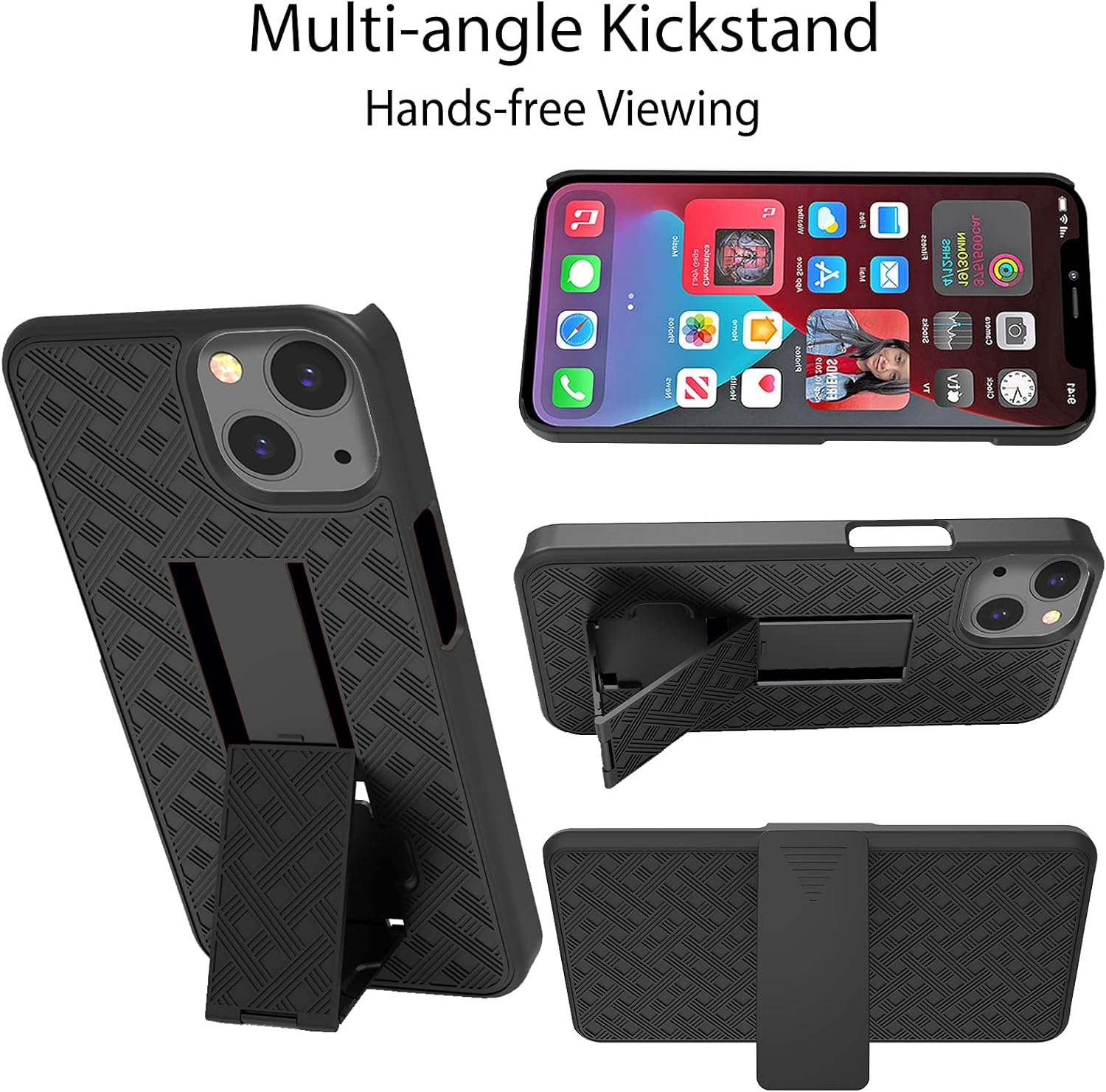 Ailiber Compatible with iPhone 13 Case, iPhone 13 Case Holster with Screen Protector, Swivel Belt Clip, Kickstand Holder, Slim Shockproof Shell Slide Pouch Phone Cover for iPhone 14 6.1 inch -Black - Image 4