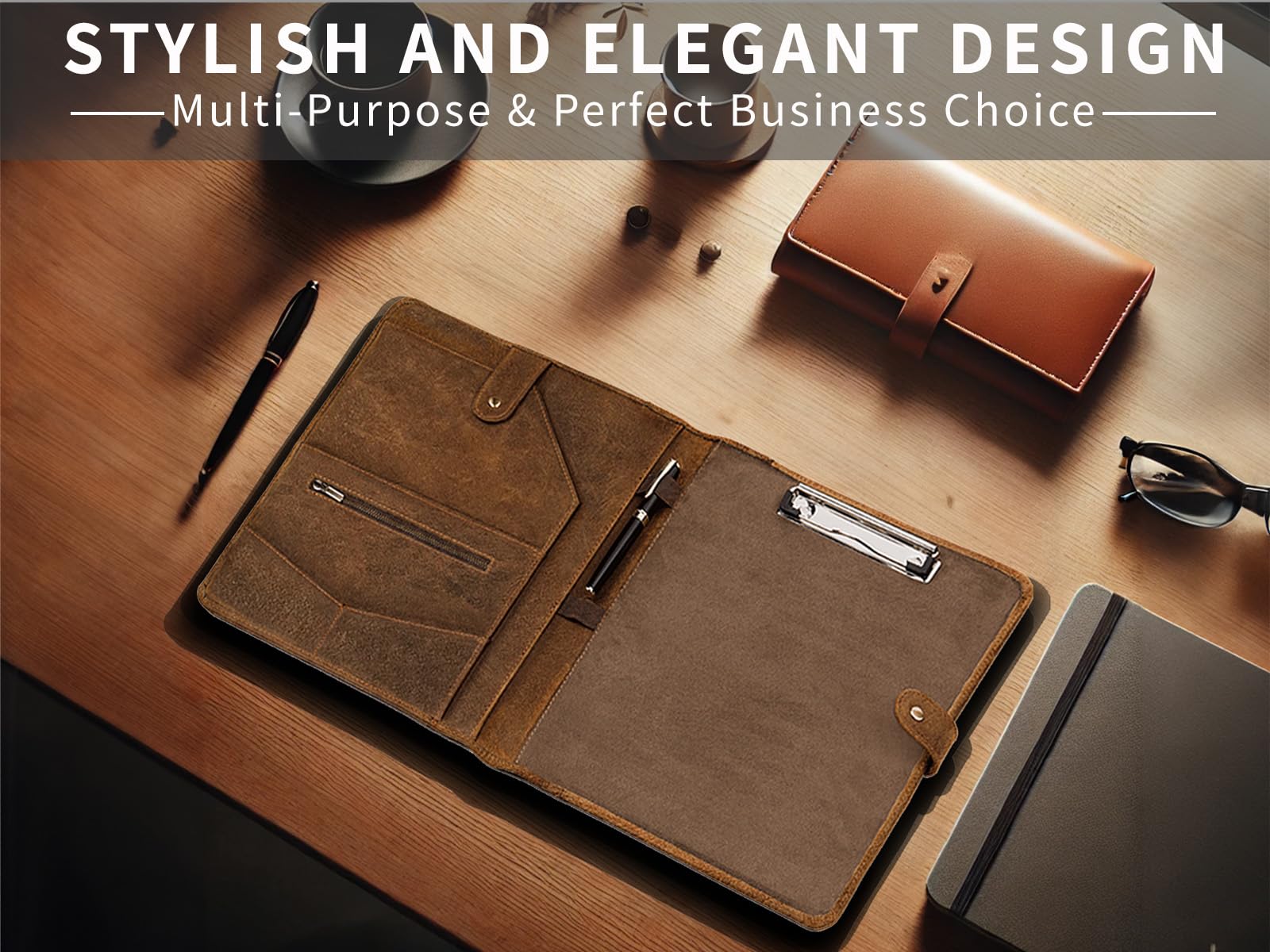 Carpetene Genuine Leather Portfolio, Professional Organizer Padfolio, Resume Folder A4 Document Legal Holder Binder, Writing Letter Notepad, Clipboard Sleeve for Men Women, Business - Image 4