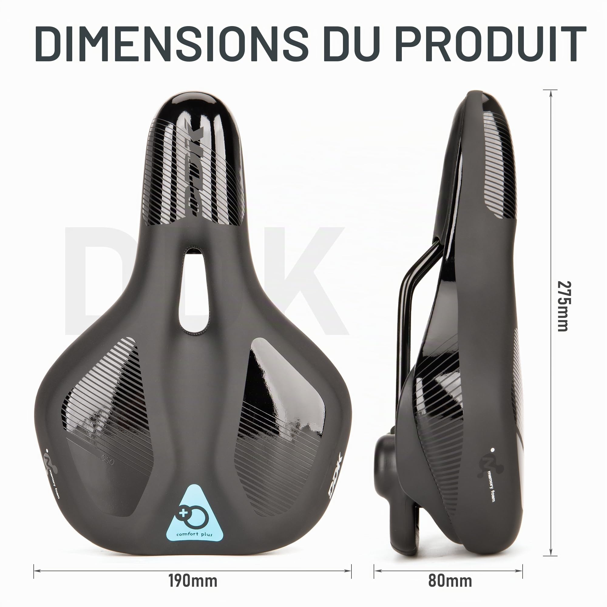 DDK Comfort Plus Selle de vélo - Selle Confortable en Mousse à mémoire de Forme - Soulage la Pression et absorbe Les Chocs - Selle Confortable et rembourrée pour Homme et Femme