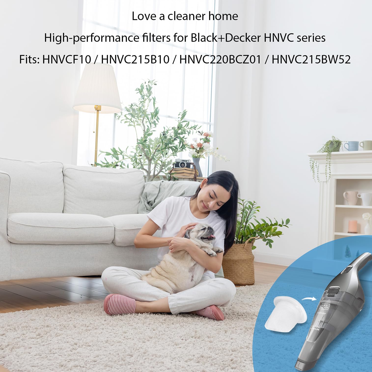 Paquete de 6 filtros de aspiradora de mano de repuesto para Black and Decker Dustbuster QuickClean inalámbrico HNVC215B10, compatibles con aspiradoras de mano modelos HNVCF10 HNVC115 HNVC215 HNVC220