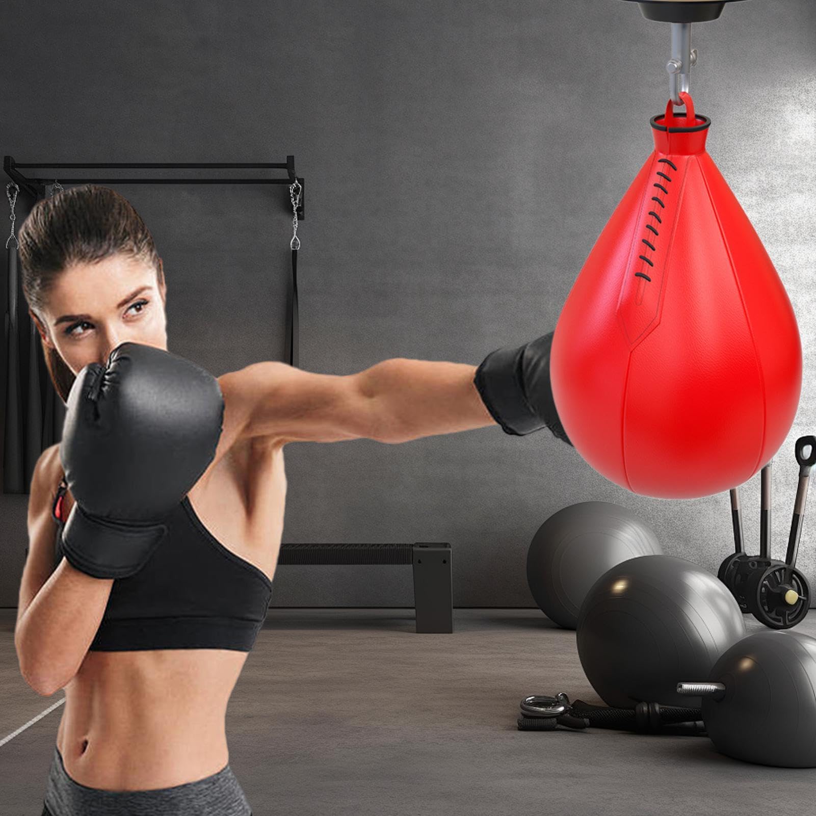 Zestaw bokserski Speedbag, wisząca torba Speed Bag, torba w kształcie gruszki, przenośna piłka bokserska, obrotowa piłka na siłownię, wielokrotnego użytku, torba Speed Bag dla mężczyzn, zestaw