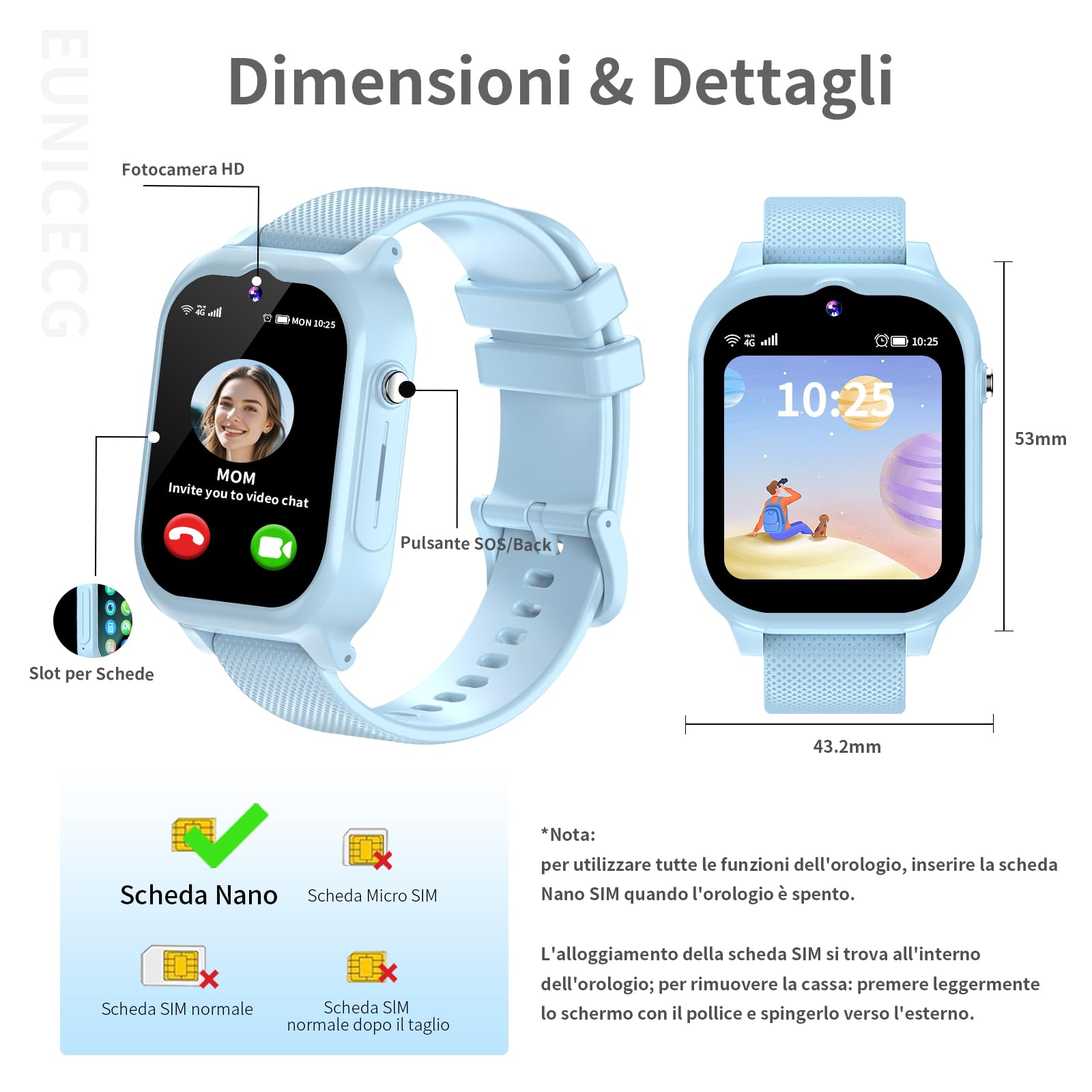 4G Smartwatch Bambini Orologio Bambino Bambina Localizzatore GPS Telefono SOS Videochiamata Contapassi Sveglia HD Fotocamera Impermeabile Digitale Regalo