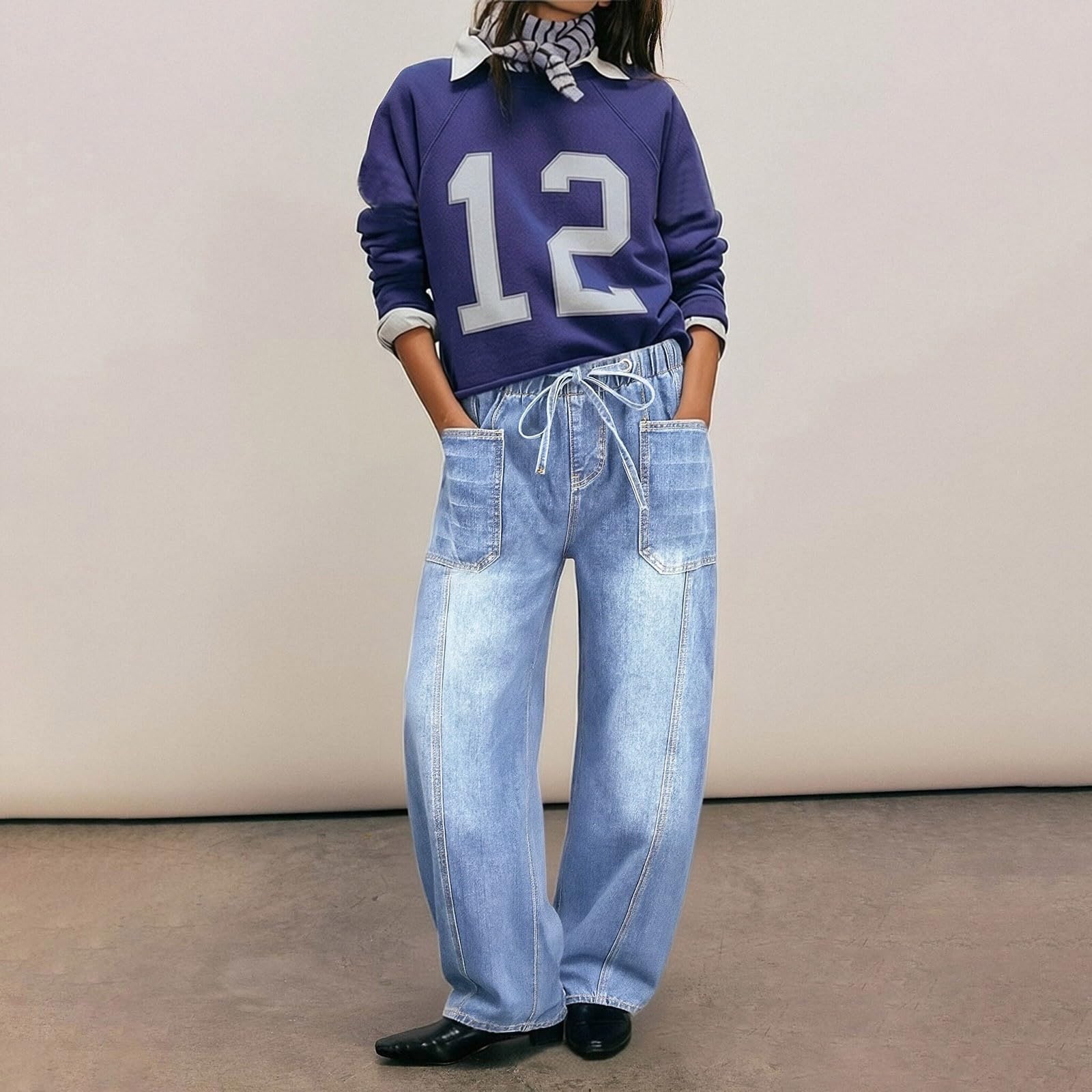 Jeans Donna Elasticizzati Jeans Vita Alta Larghi Gamba Larga Pantaloni Baggy Casual Leggeri Comodi Pantaloni Denim Elasticizzati Curvy Con Tasche Tempo Libero Streetwear Eleganti Palazzo Hiphop