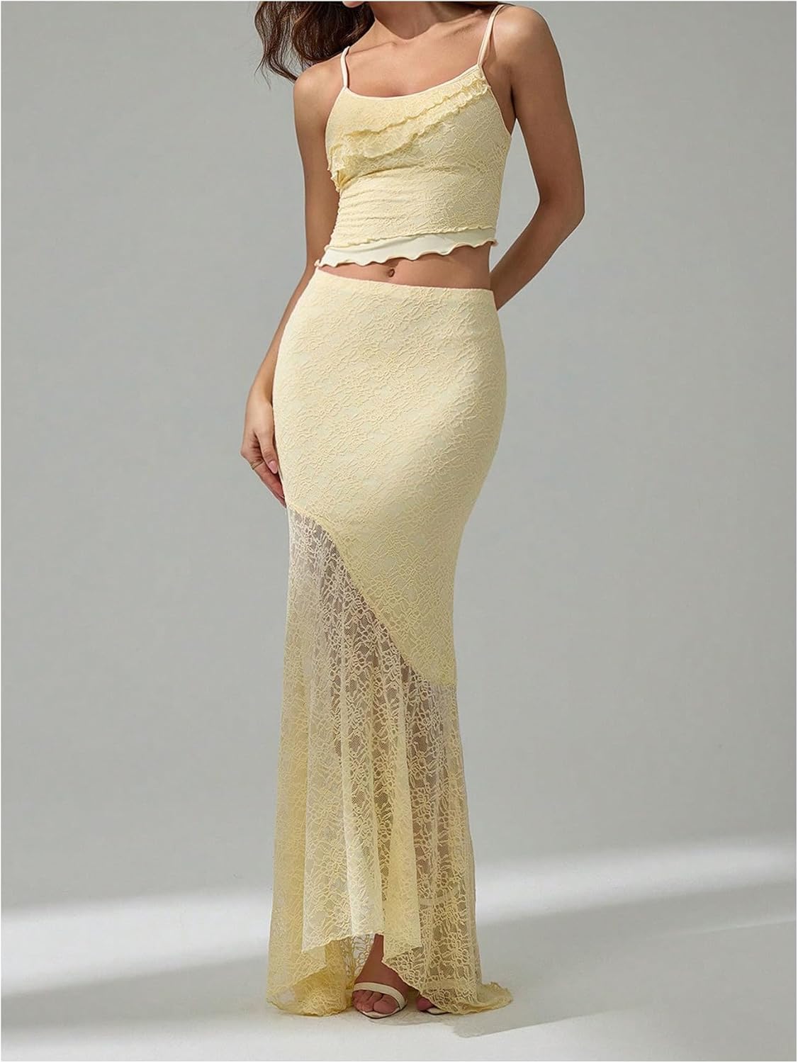 WDIRARA Women's Maxi Skirt Sets 2 Piece Outfits Fishtail Cami Outfits - Image 4