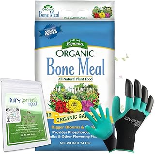 Espoma BM24 Bone Meal 24 lb. Bag with My Garden Pool PH Soil Test Strips 20 ct, and Superior Gardening Claw Gloves and Garden-IQ, Smart Gardening Assistant!